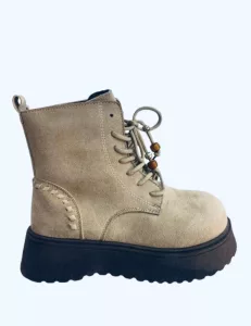 Bota Fashion Cordón Dama Beige